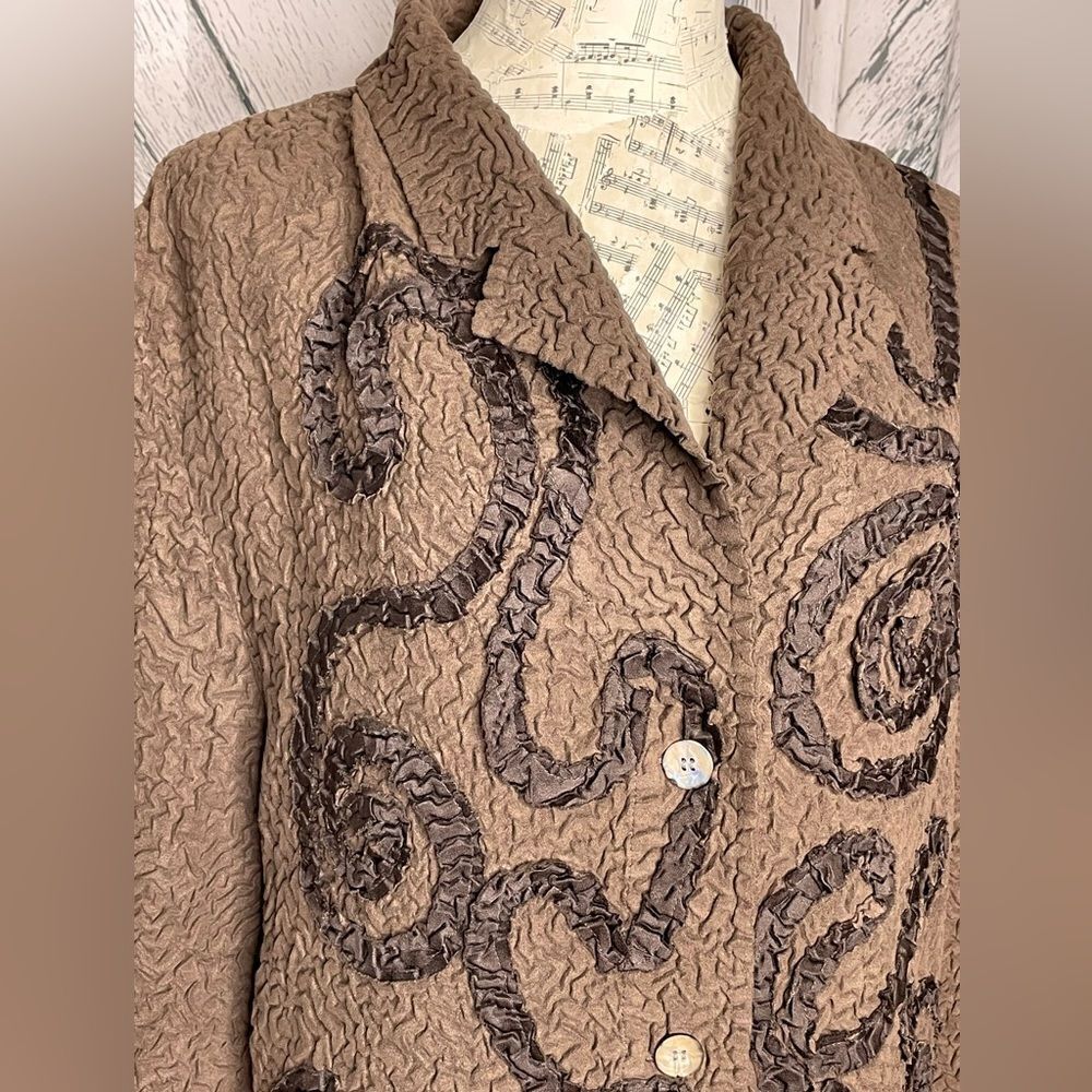 Tally-Ho Brown Textured Faux Suede Jacket w/Appliqués L - Picture 2 of 7